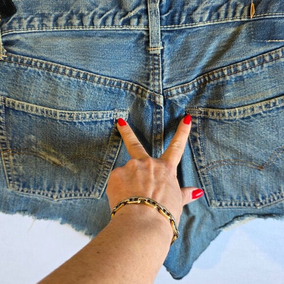 Vtg Levis 501 Jean Shorts Womens 26 70s Big E Selvedge Cut Off Distress Thrashed - Picture 5 of 11